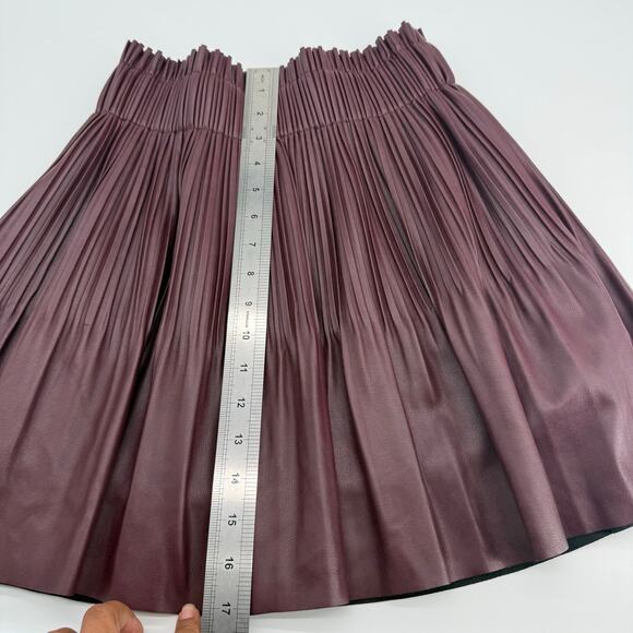 Avec Les Filles Faux Leather Pleated A Line Mini Skirt Burgundy Womens S - Picture 11 of 12